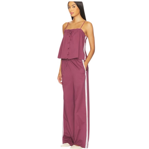 NWT WeWoreWhat Pull On Ruffle Waist Pant in Plum & White, Size Large - Picture 2 of 10